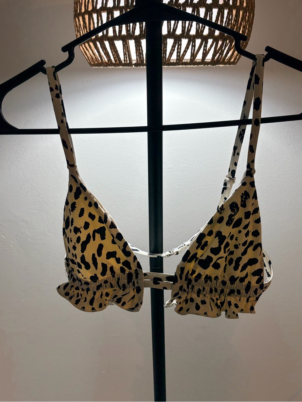 Leopard Print Ruffle swim top in Cream and Black